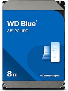 WD Blue 8To Disque dur Interne 3.5" pour PC, 5400 RPM Class, SATA 6 GB/s, 128MB Cache, Garantie 2 ans