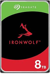 Seagate IronWolf 8To, Disque dur interne NAS HDD, CMR 3.5 Pouces, SATA 6Goit/s 7200 tr/min, 256 Mo de mémoire cache, pour NAS RAID, Ouverture Facile, Services Rescue (ST8000VN004))