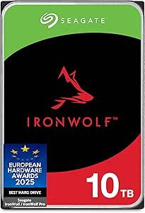 Seagate IronWolf 10To, Disque dur interne, CMR 3.5 Pouces, SATA 6 Goits/s 7 200 tr/min, 256 Mo de mémoire cache, Reconditionné(ST10000VN000)