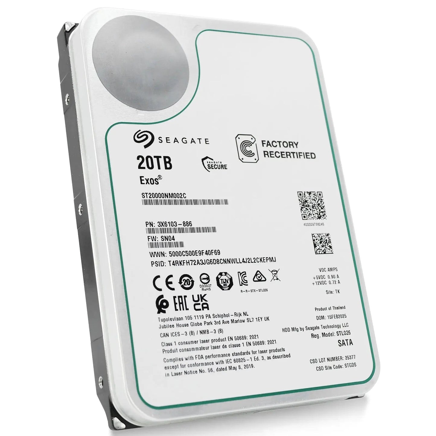 Seagate Exos ST20000NM002C 20TB 7.2K RPM SATA 6Gb/s 512e 3.5in Hard Drive Seagate