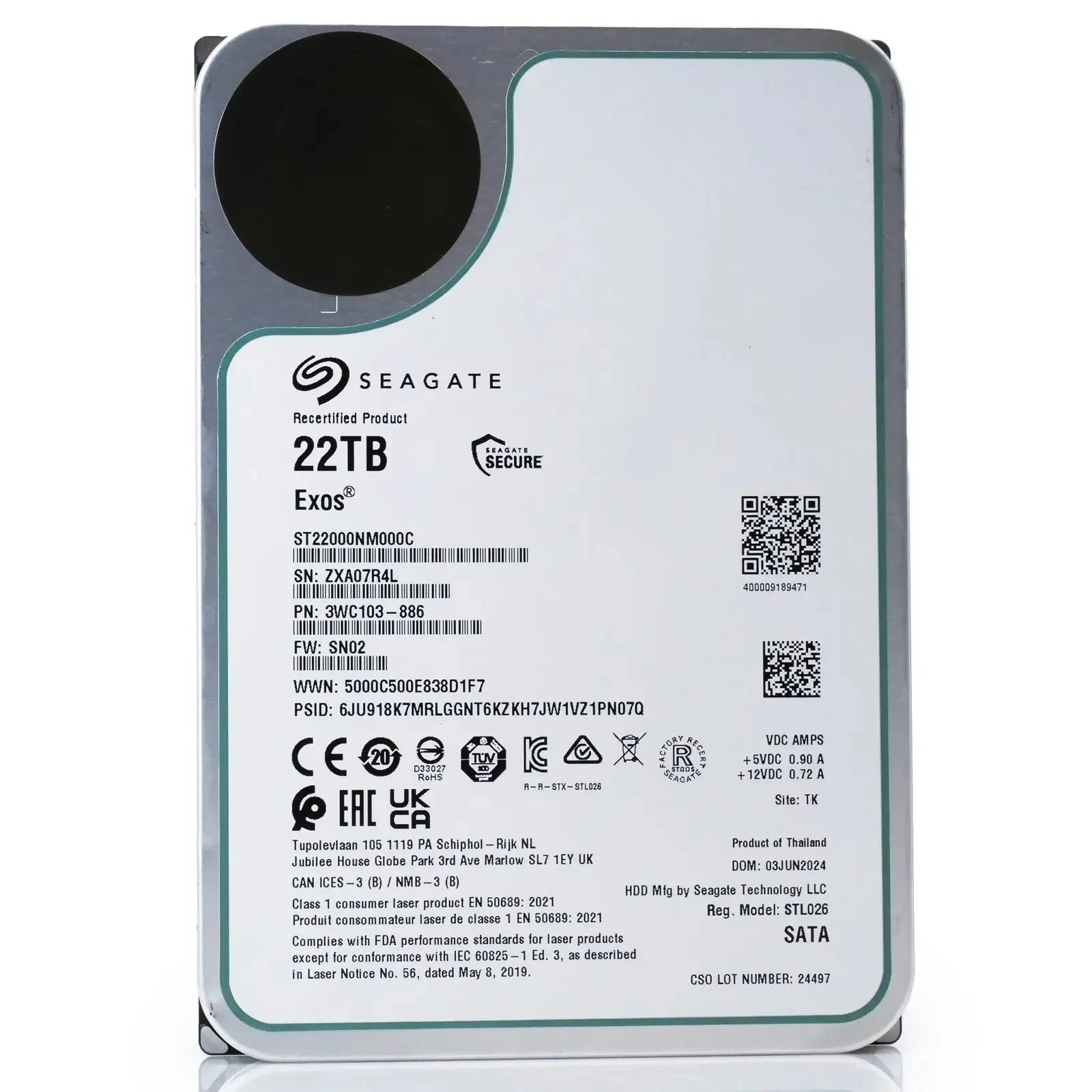 Seagate Exos ST22000NM000C 22TB 7.2K RPM SATA 6Gb/s 3.5in Harde schijf Seagate