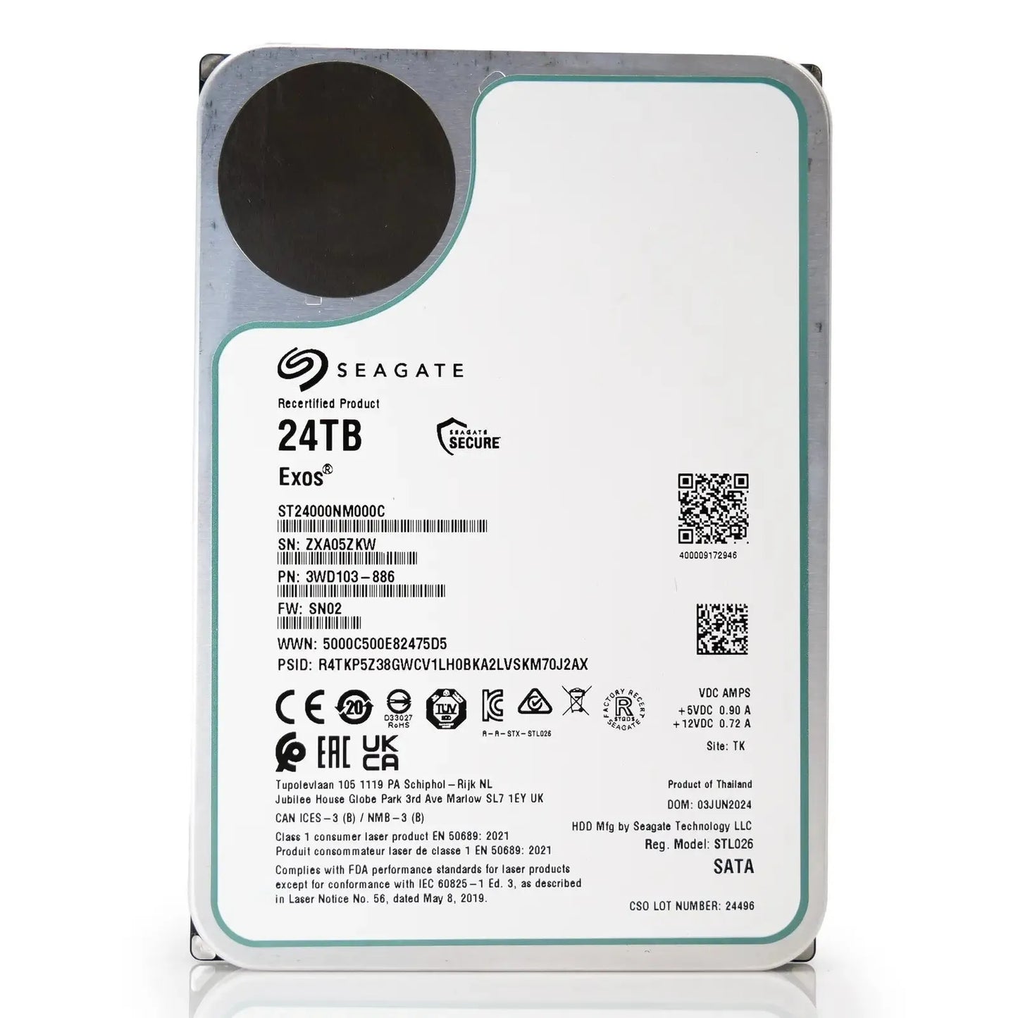 Seagate Exos ST24000NM000C 24TB 7.2K RPM SATA 6Gb/s 512e 3.5in Harde schijf Seagate